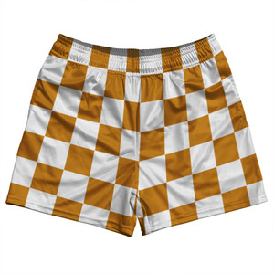 Checkerboard 2.5 Inches Orange Burnt and White Rugby Shorts Made In USA - Orange Burnt and White Checkerboard 2.5 Inches Orange Burnt and White Rugby Shorts Made In USA - Orange Burnt and White