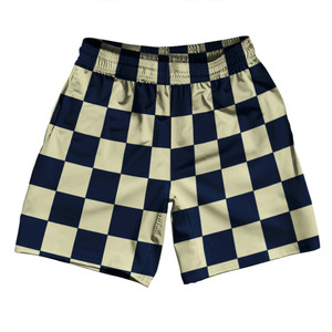 Checkerboard 2.5 Inches Blue Navy and Vegas Gold Athletic Running Fitness Exercise Shorts 7" Inseam Shorts Made In USA - Blue Navy and Vegas Gold Checkerboard 2.5 Inches Blue Navy and Vegas Gold Athletic Running Fitness Exercise Shorts 7" Inseam Shorts Made In USA - Blue Navy and Vegas Gold