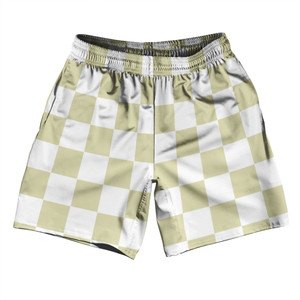 Checkerboard 2.5 Inches Vegas Gold and White Athletic Running Fitness Exercise Shorts 7" Inseam Shorts Made In USA - Vegas Gold and White Checkerboard 2.5 Inches Vegas Gold and White Athletic Running Fitness Exercise Shorts 7" Inseam Shorts Made In USA - Vegas Gold and White
