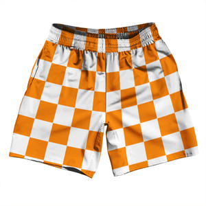 Checkerboard 2.5 Inches Orange Tennessee and White Athletic Running Fitness Exercise Shorts 7" Inseam Shorts Made In USA - Orange Tennessee and White Checkerboard 2.5 Inches Orange Tennessee and White Athletic Running Fitness Exercise Shorts 7" Inseam Shorts Made In USA - Orange Tennessee and White