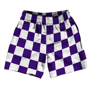 Checkerboard 2.5 Inches Purple Lakers and White Soccer Shorts Made In USA - Purple Lakers and White Checkerboard 2.5 Inches Purple Lakers and White Soccer Shorts Made In USA - Purple Lakers and White
