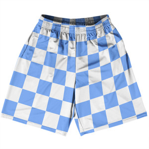 Checkerboard 2.5 Inches Blue Carolina and White Basketball Practice Shorts Made In USA - Blue Carolina and White Checkerboard 2.5 Inches Blue Carolina and White Basketball Practice Shorts Made In USA - Blue Carolina and White