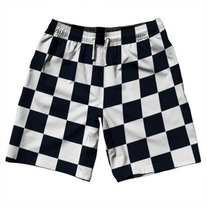 Checkerboard 2.5 Inches Blue Navy Almost Black and White 10" Swim Shorts Made in USA - Blue Navy Almost Black and White Checkerboard 2.5 Inches Blue Navy Almost Black and White 10" Swim Shorts Made in USA - Blue Navy Almost Black and White