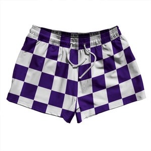 Checkerboard 2.5 Inches Purple Lakers and White 2.5" Swim Shorts Made in USA - Purple Lakers and White Checkerboard 2.5 Inches Purple Lakers and White 2.5" Swim Shorts Made in USA - Purple Lakers and White