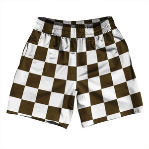 Checkerboard 2.5 Inches Brown Dark and White Athletic Running Fitness Exercise Shorts 7" Inseam Shorts Made In USA - Brown Dark and White Checkerboard 2.5 Inches Brown Dark and White Athletic Running Fitness Exercise Shorts 7" Inseam Shorts Made In USA - Brown Dark and White