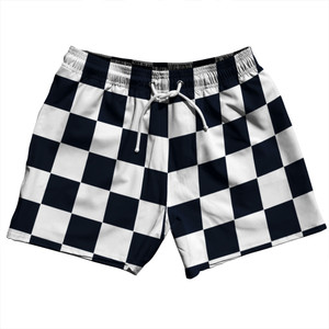 Checkerboard 2.5 Inches Blue Navy Almost Black and White 5" Swim Shorts Made in USA - Blue Navy Almost Black and White Checkerboard 2.5 Inches Blue Navy Almost Black and White 5" Swim Shorts Made in USA - Blue Navy Almost Black and White