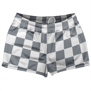 Checkerboard 2.5 Inches Grey Dark and White Shorty Short Gym Shorts 2.5" Inseam Made In USA - Grey Dark and White Checkerboard 2.5 Inches Grey Dark and White Shorty Short Gym Shorts 2.5" Inseam Made In USA - Grey Dark and White