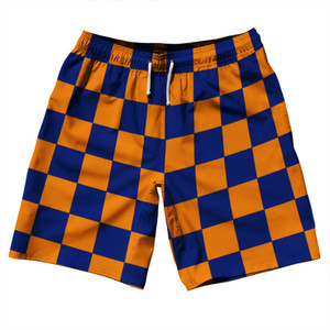 Checkerboard 2.5 Inches Blue Royal and Tennessee Orange 10" Swim Shorts Made in USA - Blue Royal and Tennessee Orange Checkerboard 2.5 Inches Blue Royal and Tennessee Orange 10" Swim Shorts Made in USA - Blue Royal and Tennessee Orange