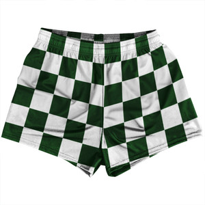 Checkerboard 2.5 Inches Green Hunter and White Womens & Girls Sport Shorts End Made In USA - Green Hunter and White Checkerboard 2.5 Inches Green Hunter and White Womens & Girls Sport Shorts End Made In USA - Green Hunter and White