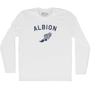 Albion Running Track Winged Foot-Adult Cotton Long Sleeve T-shirt - White