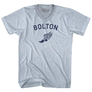Bolton Running Track Winged Foot-Adult Tri-Blend V-neck T-shirt - Athletic White