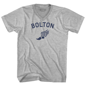 Bolton Running Track Winged Foot-Adult Cotton V-neck T-shirt - Grey Heather
