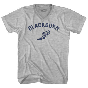 Blackburn Running Track Winged Foot-Adult Cotton V-neck T-shirt - Grey Heather