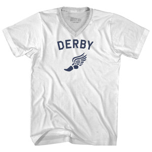 Derby Running Track Winged Foot-Adult Cotton V-neck T-shirt - White