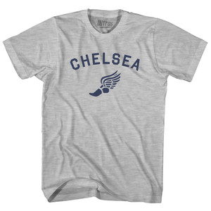 Chelsea Running Track Winged Foot-Womens Cotton Junior Cut T-Shirt - Grey Heather