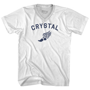 Crystal Running Track Winged Foot-Adult Cotton V-neck T-shirt - White