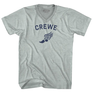 Crewe Running Track Winged Foot-Adult Tri-Blend V-neck T-shirt - Athletic Cool Grey