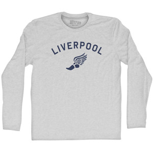 Liverpool Running Track Winged Foot-Adult Cotton Long Sleeve T-shirt - Grey Heather Liverpool Running Track Winged Foot-Adult Cotton Long Sleeve T-shirt - Grey Heather