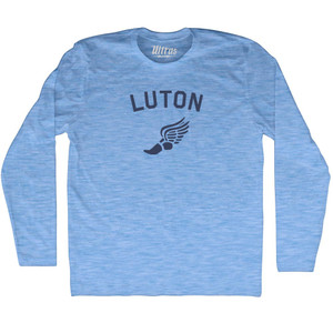 Luton Running Track Winged Foot-Adult Tri-Blend Long Sleeve T-shirt - Athletic Blue Luton Running Track Winged Foot-Adult Tri-Blend Long Sleeve T-shirt - Athletic Blue