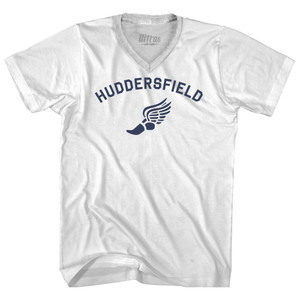 Huddersfield Running Track Winged Foot-Adult Cotton V-neck T-shirt - White