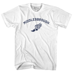 Middlesbrough Running Track Winged Foot-Womens Cotton Junior Cut T-Shirt - White