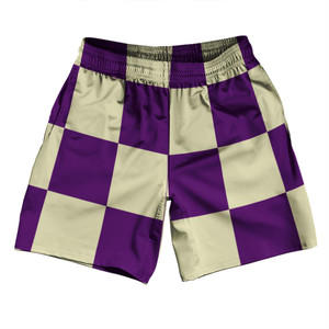 Checkerboard 5 Inches Purple Medium and Vegas Gold Athletic Running Fitness Exercise Shorts 7" Inseam Shorts Made In USA Checkerboard 5 Inches Purple Medium and Vegas Gold Athletic Running Fitness Exercise Shorts 7" Inseam Shorts Made In USA