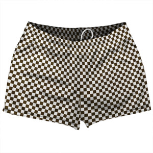 Checkerboard Half Inch Brown Dark and White Shorty Short Gym Shorts 2.5" Inseam Made In USA Checkerboard Half Inch Brown Dark and White Shorty Short Gym Shorts 2.5" Inseam Made In USA