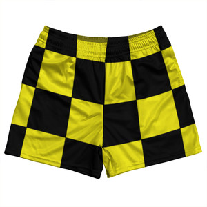 Checkerboard 5 Inches Black and Yellow Rugby Shorts Made In USA Checkerboard 5 Inches Black and Yellow Rugby Shorts Made In USA