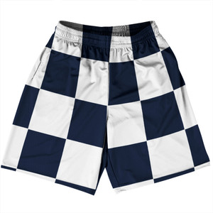 Checkerboard 5 Inches Blue Navy and White Basketball Practice Shorts Made In USA Checkerboard 5 Inches Blue Navy and White Basketball Practice Shorts Made In USA