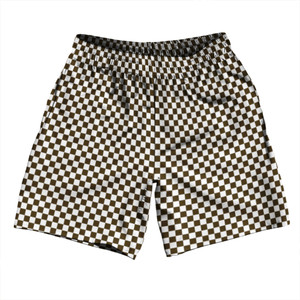 Checkerboard Half Inch Brown Dark and White Soccer Shorts Made In USA Checkerboard Half Inch Brown Dark and White Soccer Shorts Made In USA