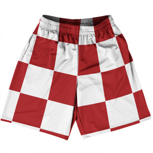 Checkerboard 5 Inches Red Dark and White Basketball Practice Shorts Made In USA Checkerboard 5 Inches Red Dark and White Basketball Practice Shorts Made In USA