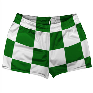 Checkerboard 5 Inches Green Kelly and White Shorty Short Gym Shorts 2.5" Inseam Made In USA Checkerboard 5 Inches Green Kelly and White Shorty Short Gym Shorts 2.5" Inseam Made In USA