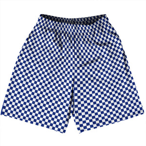Checkerboard Half Inch Blue Royal and White Basketball Practice Shorts Made In USA Checkerboard Half Inch Blue Royal and White Basketball Practice Shorts Made In USA