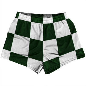 Checkerboard 5 Inches Green Forest and White Womens & Girls Sport Shorts End Made In USA Checkerboard 5 Inches Green Forest and White Womens & Girls Sport Shorts End Made In USA