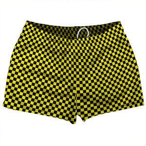 Checkerboard Half Inch Black and Yellow Shorty Short Gym Shorts 2.5" Inseam Made In USA Checkerboard Half Inch Black and Yellow Shorty Short Gym Shorts 2.5" Inseam Made In USA