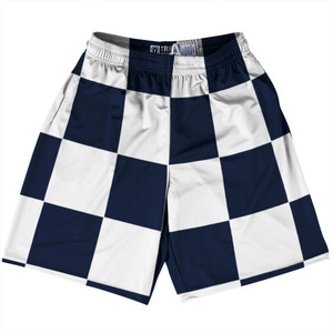 Checkerboard 5 Inches Blue Navy and White Lacrosse Shorts Made In USA Checkerboard 5 Inches Blue Navy and White Lacrosse Shorts Made In USA