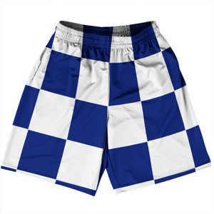 Checkerboard 5 Inches Blue Royal and White Basketball Practice Shorts Made In USA Checkerboard 5 Inches Blue Royal and White Basketball Practice Shorts Made In USA