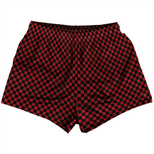 Checkerboard Half Inch Black and Red Dark Womens & Girls Sport Shorts End Made In USA Checkerboard Half Inch Black and Red Dark Womens & Girls Sport Shorts End Made In USA