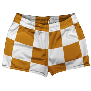 Checkerboard 5 Inches Orange Burnt and White Shorty Short Gym Shorts 2.5" Inseam Made In USA Checkerboard 5 Inches Orange Burnt and White Shorty Short Gym Shorts 2.5" Inseam Made In USA