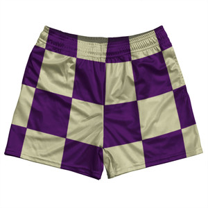 Checkerboard 5 Inches Purple Medium and Vegas Gold Rugby Shorts Made In USA Checkerboard 5 Inches Purple Medium and Vegas Gold Rugby Shorts Made In USA