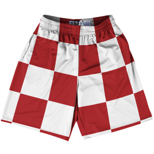 Checkerboard 5 Inches Red Dark and White Lacrosse Shorts Made In USA Checkerboard 5 Inches Red Dark and White Lacrosse Shorts Made In USA