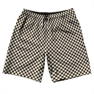 Checkerboard Half Inch Brown Dark and White 10" Swim Shorts Made in USA Checkerboard Half Inch Brown Dark and White 10" Swim Shorts Made in USA