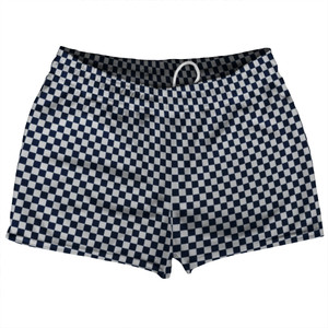 Checkerboard Half Inch Blue Navy And Grey Medium Shorty Short Gym Shorts 2.5" Inseam Made In USA Checkerboard Half Inch Blue Navy And Grey Medium Shorty Short Gym Shorts 2.5" Inseam Made In USA