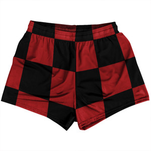 Checkerboard 5 Inches Black and Red Dark Womens & Girls Sport Shorts End Made In USA Checkerboard 5 Inches Black and Red Dark Womens & Girls Sport Shorts End Made In USA