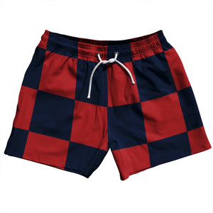 Checkerboard 5 Inches Blue Navy and Red Dark 5" Swim Shorts Made in USA Checkerboard 5 Inches Blue Navy and Red Dark 5" Swim Shorts Made in USA