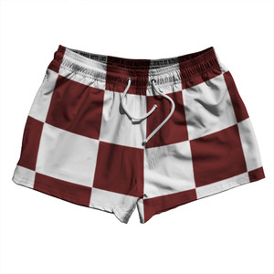Checkerboard 5 Inches Red Maroon and White 2.5" Swim Shorts Made in USA Checkerboard 5 Inches Red Maroon and White 2.5" Swim Shorts Made in USA
