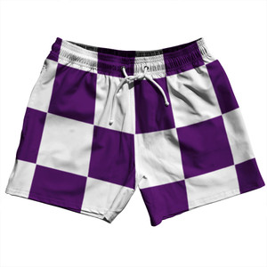 Checkerboard 5 Inches Purple Medium and White 5" Swim Shorts Made in USA Checkerboard 5 Inches Purple Medium and White 5" Swim Shorts Made in USA