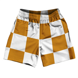 Checkerboard 5 Inches Orange Burnt and White Soccer Shorts Made In USA Checkerboard 5 Inches Orange Burnt and White Soccer Shorts Made In USA