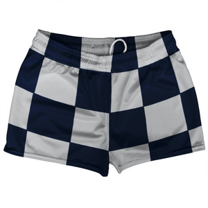 Checkerboard 5 Inches Blue Navy And Grey Medium Shorty Short Gym Shorts 2.5" Inseam Made In USA Checkerboard 5 Inches Blue Navy And Grey Medium Shorty Short Gym Shorts 2.5" Inseam Made In USA