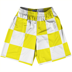 Checkerboard 5 Inches Yellow Bright and White Lacrosse Shorts Made In USA Checkerboard 5 Inches Yellow Bright and White Lacrosse Shorts Made In USA